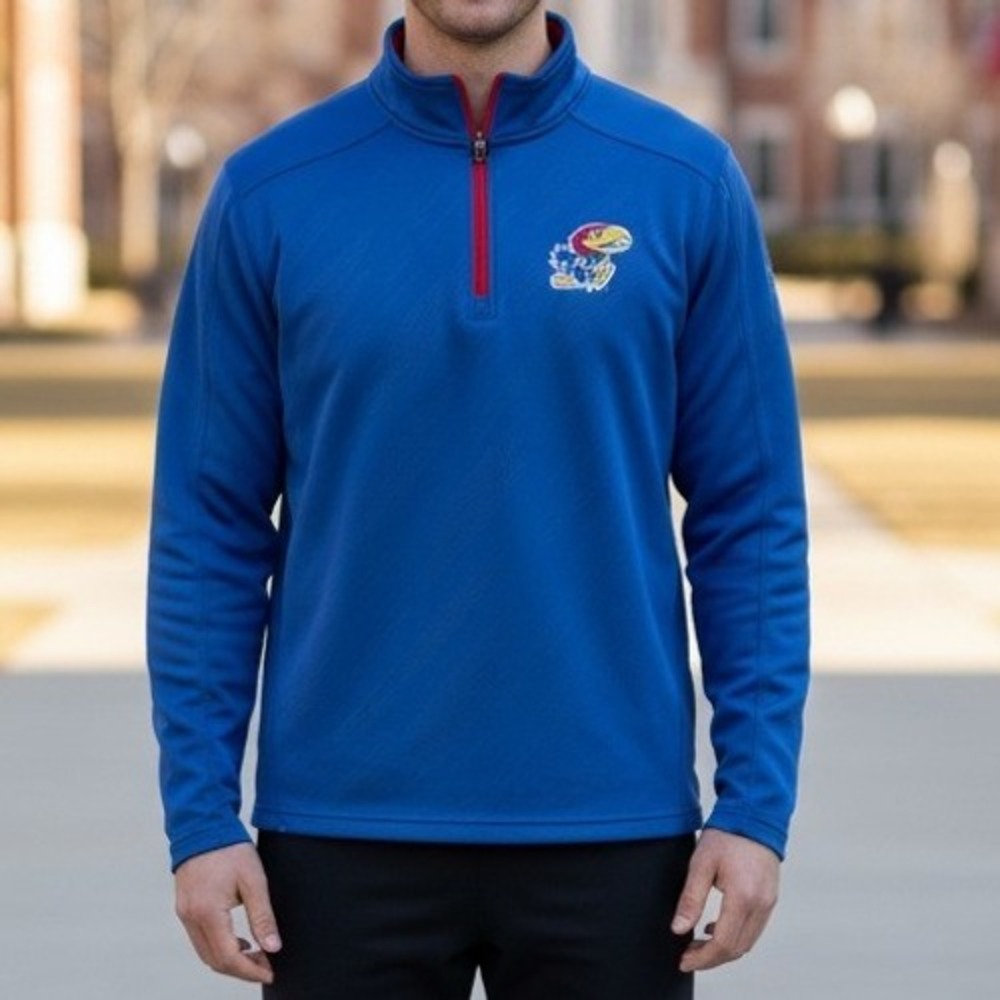 Colosseum Kansas‎ Jayhawks NCAA Mens Blue Textured Quarter Zip Pullover S